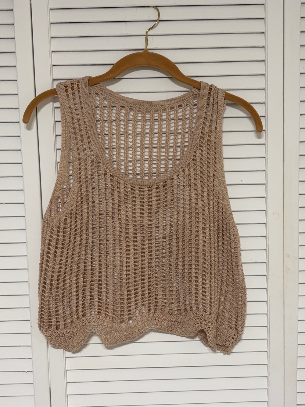 Crochet Open-Knit Tank Top - Beige Women's Sleeveless Knit